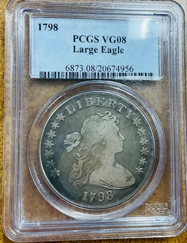 1798 Draped Bust SILVER Dollar Large Eagle Reverse PCGS VG8 Cover