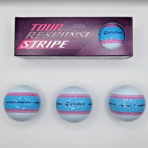 TaylorMade TOUR RESPONSE STRIPE Pink & Blue Sleeve - 3 (THREE) New Golf Balls - Picture 1 of 2