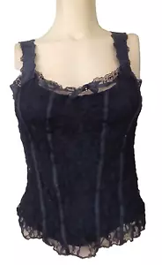 Camiseta sin mangas cami sin mangas de encaje elástico negra M para dama forrada impecable envío gratuito - Imagen 1 de 7