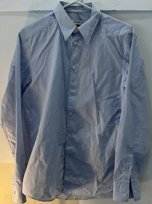 Camisa social masculina Versace azul formal LS com botões 100% algodão tamanho 16/41 vintage - Imagem 1 de 4