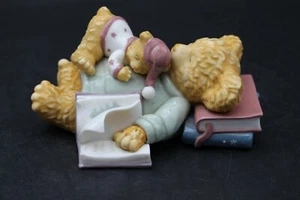Ceramic Sleeping Daddy and Baby Bear After Reading Time Figurine - Picture 1 of 7