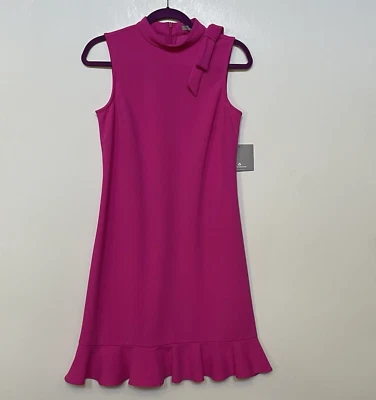 Vestido midi Marc New York Andrew Marc para mujer talla 4 rosa con volantes dobladillo cuello falso Foto 1 de 4