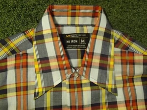 new nwot vintage 70's JC PENNEY plaid button shirt no iron lightweight mens MD - Picture 1 of 11