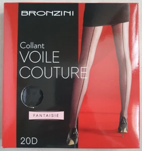 Collants voile couture noir 20D fantaisie neuf taille 3 marque Bronzini - Bild 1 von 3