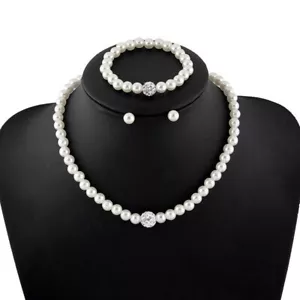 Fashion Pearl necklace matching set women white Formal 20 inch necklace Earrings - Picture 1 of 5