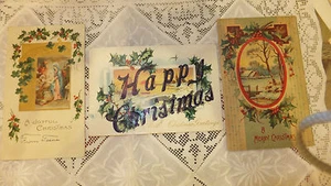 lot 3 Antique Christmas Post Card glitter embossed 1910 Tucks Nevada City  Holly - Picture 1 of 10