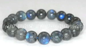 Natürliches 6/8/10/12 mm grau Labradorit Edelstein Runde Perlen Elastisches Armband 7,5 Zoll - Bild 1 von 10