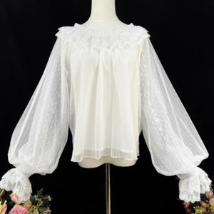 Encaje Mujeres Niña Lolita Camisas Prendas para el torso Blusa Malla Abullonada Manga Larga Retro Hada - Imagen 1 de 14