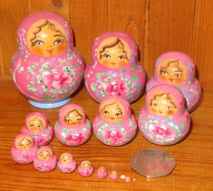 Matryoshka MINIATURE Lilac Blue 15 Tiny Russian BABUSHKA Nesting Dolls Marchenko - Picture 1 of 11
