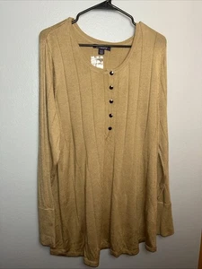 Roaman's Women's Plus, Camel, 18/20, Drop Needle Henley Lightweight Knit, NWOT - Picture 1 of 5