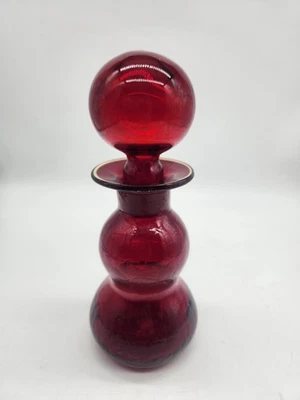 MCM Vtg Rainbow Glass Ruby Red Crackle 8 1/4" Double Bubble Gurgle Decanter T25 - Image 1 of 4