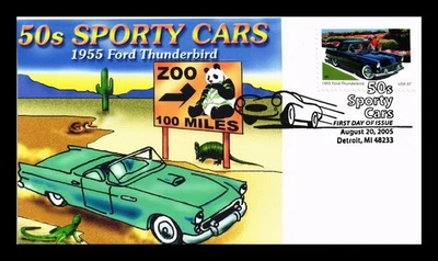 DR JIM STAMPS US COVER SPORTY CARS 1955 FORD THUNDERBIRD FDC PANDA CACHET - Image 1 of 2