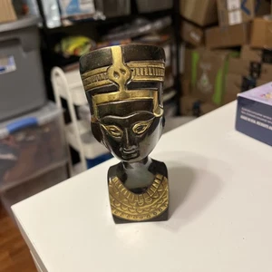 Vintage Messing Ägyptische Königin Nofretete Skulptur Kopf Büste Pharao - Bild 1 von 10
