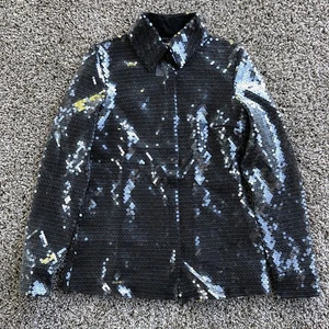 $1990 Akris Liquid Sequins Blouse Size 2 Gray Sheer Button Covered Shirt F/2023 - Picture 1 of 9