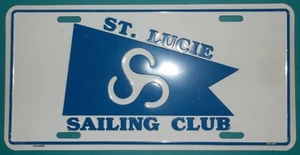 ST. LUCIE SAILING CLUB ALUMINUM METAL VANITY LICENSE PLATE WHITE BLUE NAUTICAL - Picture 1 of 3