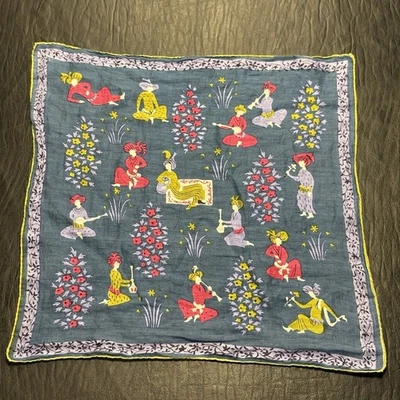 VTG Tammis Keefe Handkerchief Music Teal Princely Pursuits DAMAGED - SOLD AS IS - Image 1 of 4