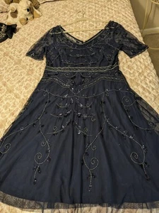 ADRIANNA PAPELL Womens Navy Lined Sleeveless Below The Knee Fit + Flare Dress 14 - Picture 1 of 3