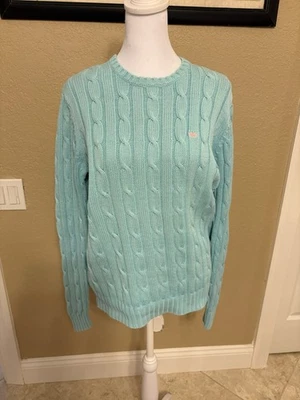 Suéter tejido con cable azul claro Vineyard Vines para mujer, grande, cuello redondo Foto 1 de 4