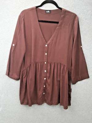 Dotti Size 10 Brown Layered Three-quarter Sleeve Linen  Blend Mini Dress - image 1 of 4