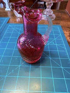 Vtg MURANO GLASS Ruby Red Small Glass Pitcher/Aventurine  - Picture 1 of 5