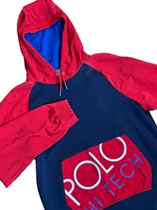 Polo Ralph Lauren Hi Tech Spell Out Hoodie Mens SZ M Medium Red/Blue RARE - Picture 1 of 11