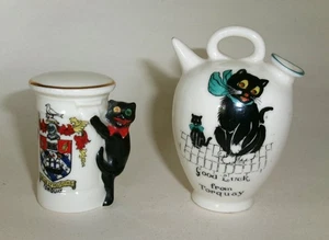 Vintage Torquay Cat Crested China Good Luck vase and Arcadian Post box - Picture 1 of 8