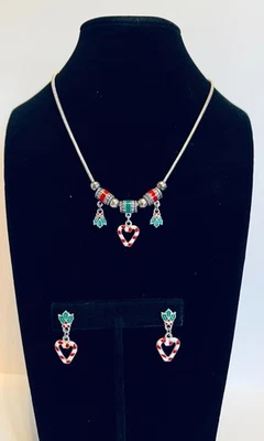 1990's Retired Cookie Lee Christmas Necklace and Earring Set - Image 1 of 3