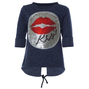Pullover Pulli Wende Pailletten Sweatshirt Langarm Mädchen Kinder Blau 98 - 104 - Picture 1 of 4