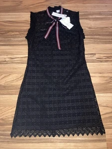 Sandro Dress Fidele Tie Neck Lace Mini Dress Line Black Size 1 Small - Picture 1 of 9
