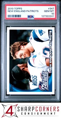 2010 TOPPS #347 TOM BRADY-RANDY MOSS NEW ENGLAND PATRIOTS PSA 10 - Image 1 of 2