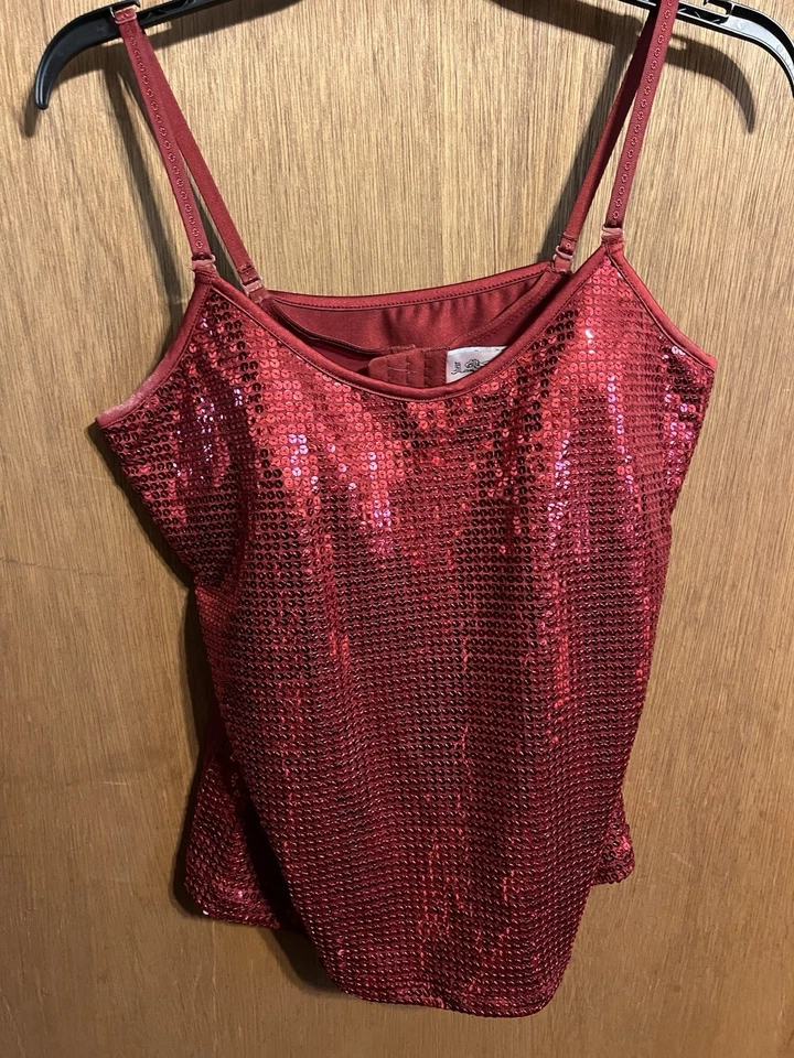 Camisa modeladora de lantejoulas vermelhas com sutiã embutido -38D - Imagem 1 de 4