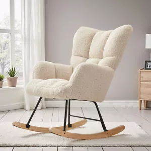 Beige Schaukelstuhl Schaukelsessel Relaxsessel Stillsessel mit Metallgestell - Bild 1 von 11