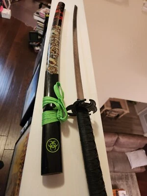 39-дюймовый самурайский меч лезвие из углеродистой стали деревянные ножны с черепами и зеленым кружевом - Изображение 1 из 4