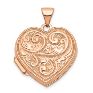 14K Rose Gold 18mm Scrolled Love you always Heart Locket - Picture 1 of 6