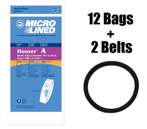 (12) Type A Vacuum Bags for Hoover 4010001A + (2) Round Belts - Picture 1 of 1
