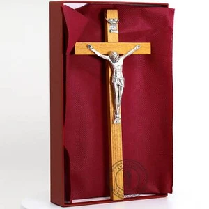 Cruz de pared de madera cristiana chapada en plata .999 (7,9"" X 3,7"") 20 cm x 9,5 cm - Imagen 1 de 3