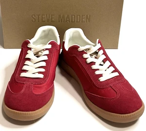 Steve Madden Shoes Women's Size 6.5 Duo Low-Profile  Lace-Up Suede Red Sneakers - Picture 1 of 8