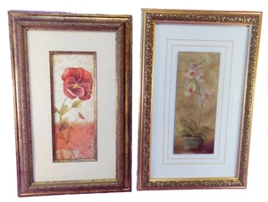 Impresiones artísticas enmarcadas florales en marcos dorados conjunto vintage de 2 plantas de flores enmarañadas - Imagen 1 de 11
