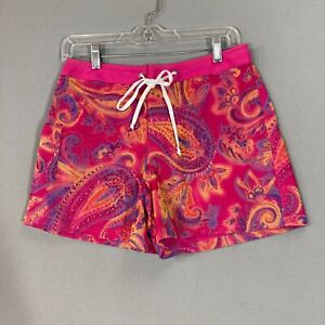 90s Vintage Women’s Size M Board Shorts Y2K Swim Beach Mesh Paisley Surf Pink 
