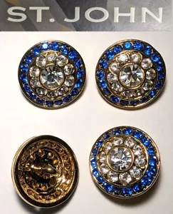 St John Knits Round Sapphire Blue & Ice Crystal Replacement Buttons - Picture 1 of 1