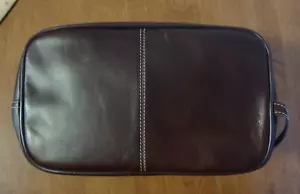 Old Navy Mens Shaving Bag Brown Genuine Leather PVC Lined Travel Toiletry 10"x6" - Picture 1 of 13