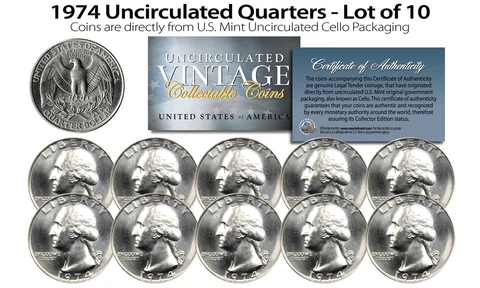 1974 US MINT QUARTERS Uncirculated Coins from U.S. Mint Cello Packs (QTY 10) Cover
