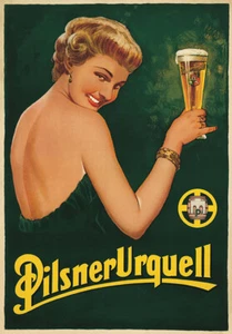 Póster pin up publicitario vintage de cerveza Pilsner Urquell - Imagen 1 de 1