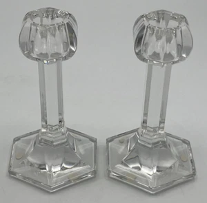 Pair of Orrefors Globe Hexagonal Candlesticks 5214/02 Sweden Jan Johansson 5" - Picture 1 of 13