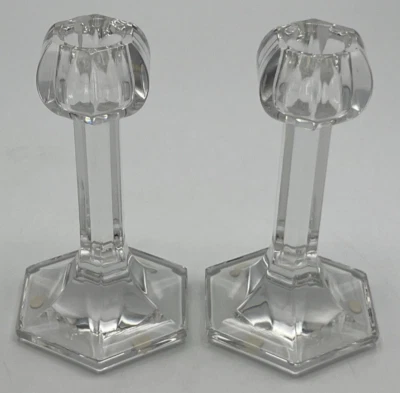 Пара шестигранных подсвечников Orrefors Globe 5214/02 Швеция Ян Йоханссон 5 дюймов - Изображение 1 из 4