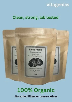 PLANT-SOURCE Lions Mane Mushroom Powder - Brain & Memory, Lab Tested, Vegan, Organic (100g)