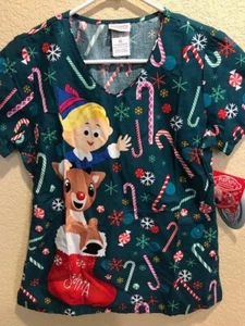 NWT Tooniforms women's green XS scrub top - Rudolph, candy canes, Christmas - Picture 1 of 4