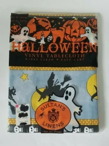 NIP Halloween Sultan's Linens Vinyl Tablecloth 60" Round Witch Skulls Pumpkin - Picture 1 of 4