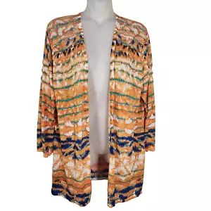 Chico’s Cardigan Womens Size 3 US XL Linen Blend Orange Multicolor Printed Open - Picture 1 of 11