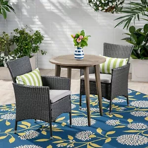 Land Outdoor 3 Piece Wood and Wicker Bistro Set - Picture 1 of 20